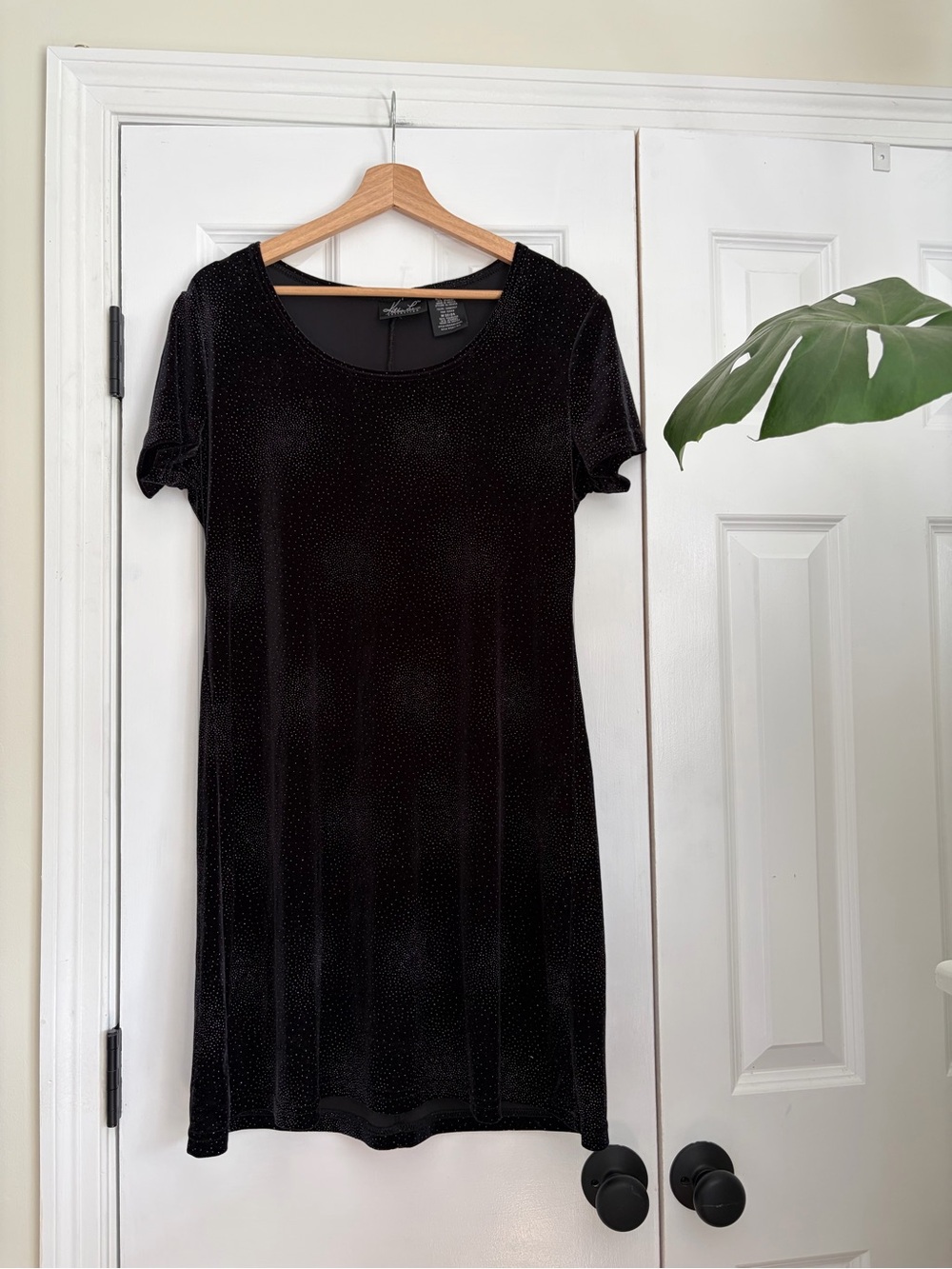 Vintage 90s Whimsigoth Black Crushed Velvet Mini Dress with Sparkles